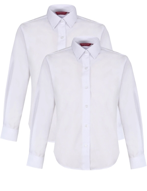 Winterbottom Reg Fit Non-Iron Long Sleeve Blouse 2pk - White  (Years 3-6)